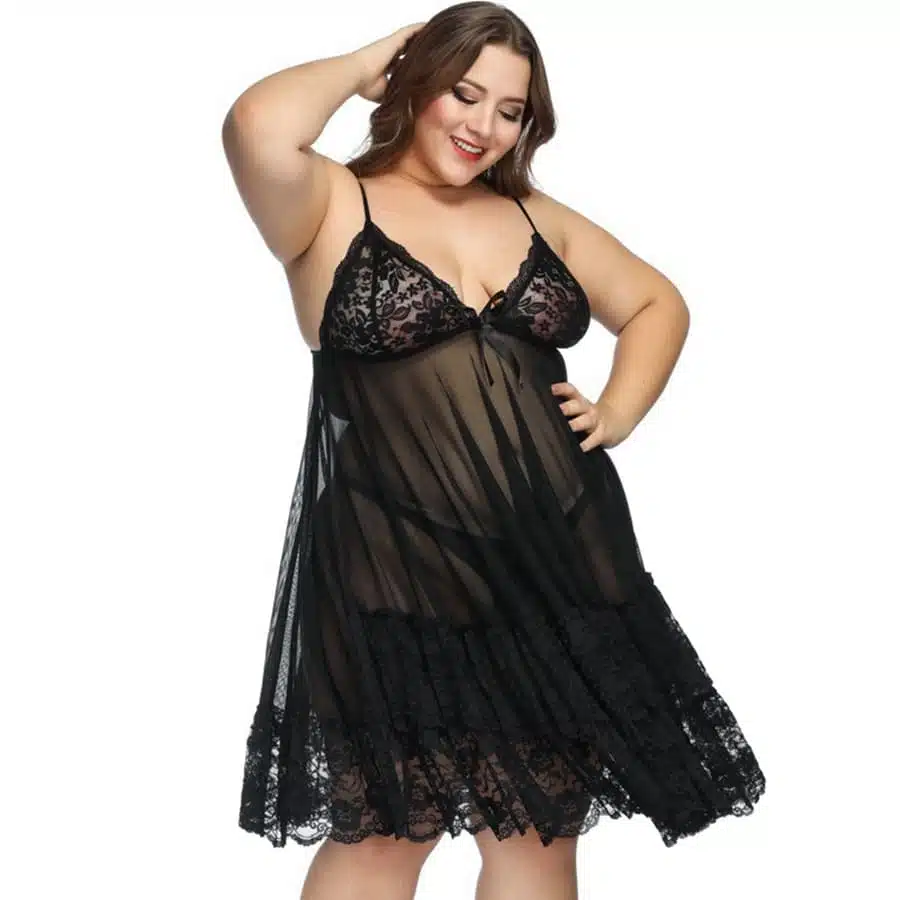 Nuisette grande taille e dentelle transparente noir