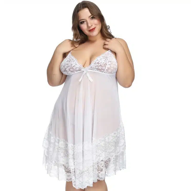 Nuisette en dentelle grande taille blanche