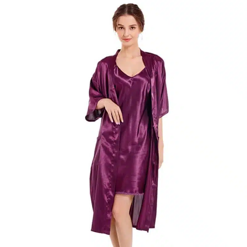 Nuisette en satin violette sexy pour femmes, ensemble 2 pièces