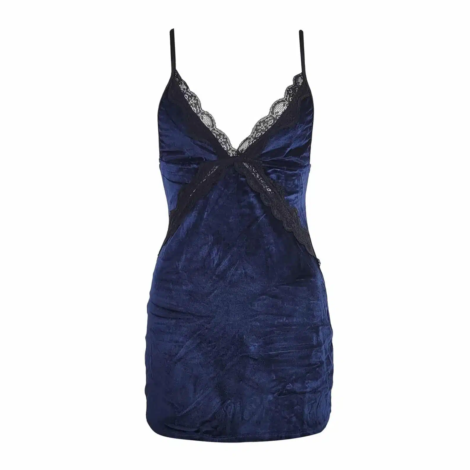 Nuisette bleue en velours et en dentelle – Image 3